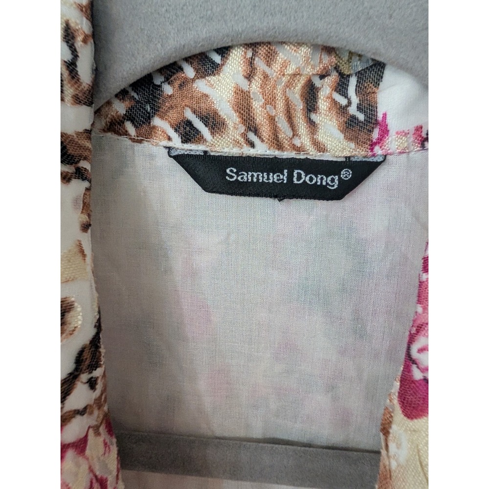 Samuel Dong Womens Floral Burnout Vest Pink Rosette Snap Front Italian Fabric - Picture 3 of 8